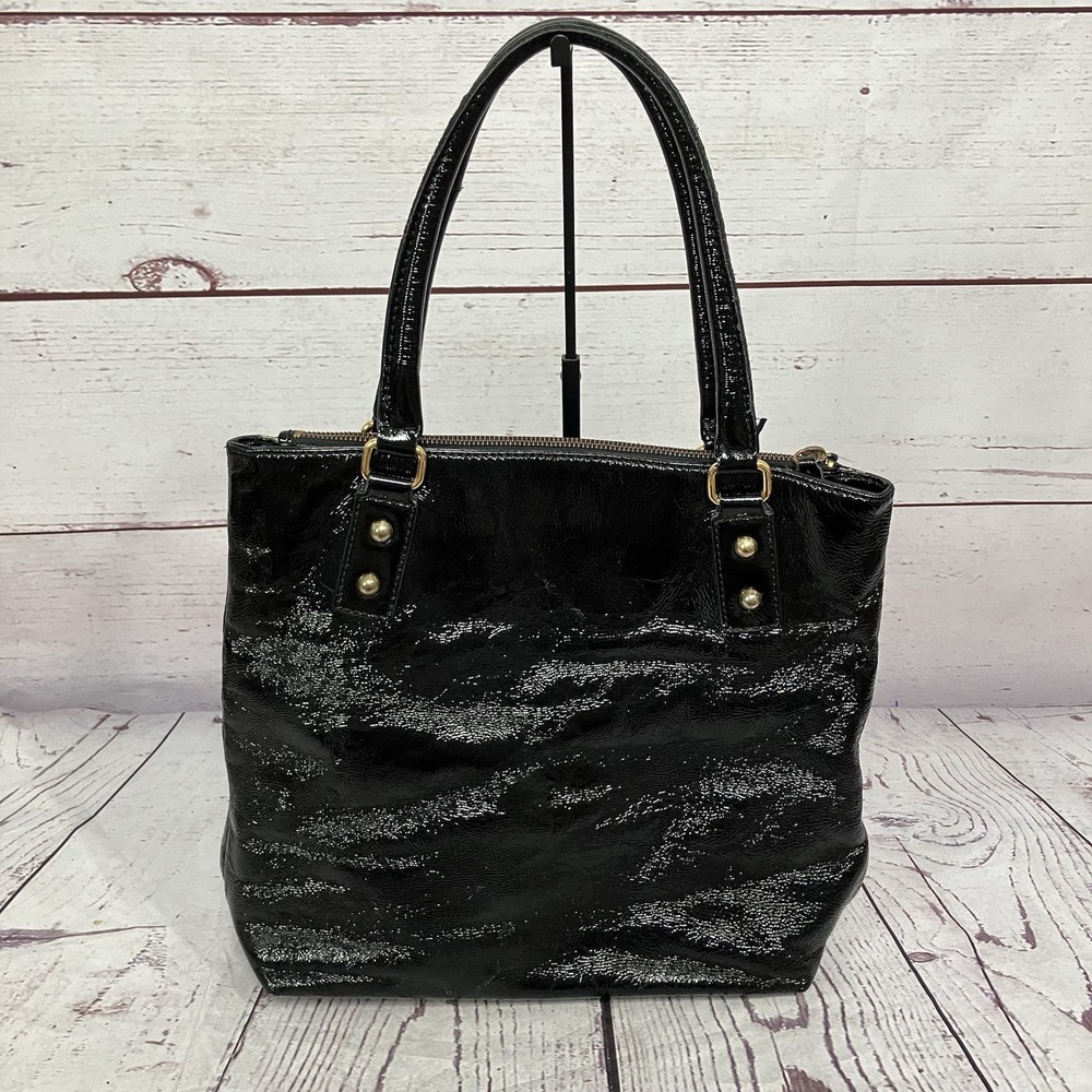 J.Crew Black Patent Leather Tote Bag Shoulder Purse‎ Gold Hardware